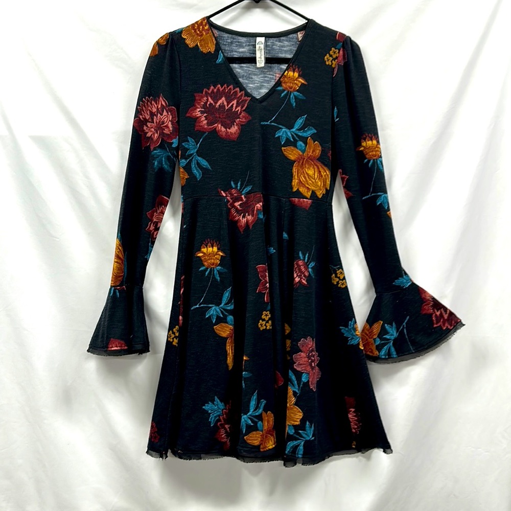 American Rag Size S Black Sweater Dress with Floral Design